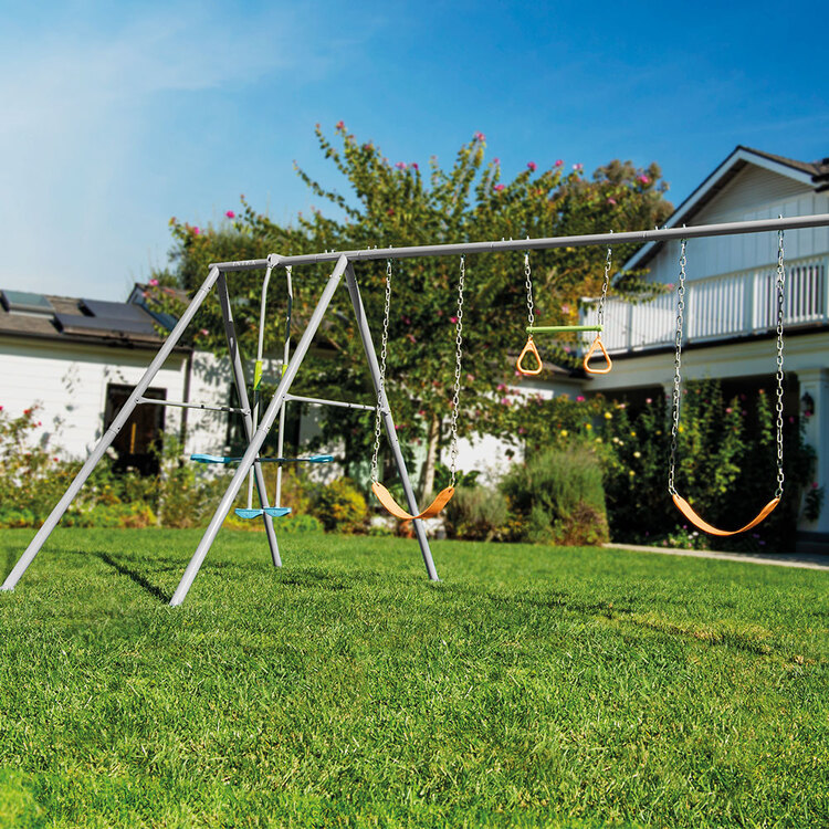 Portique balançoire 4 agrès | Gris | 3 à 10 ans | Jeu extérieur |INTEX