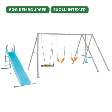 Portique balançoire 5 agrès | 3 à 10 ans | Toboggan | Gris | INTEX