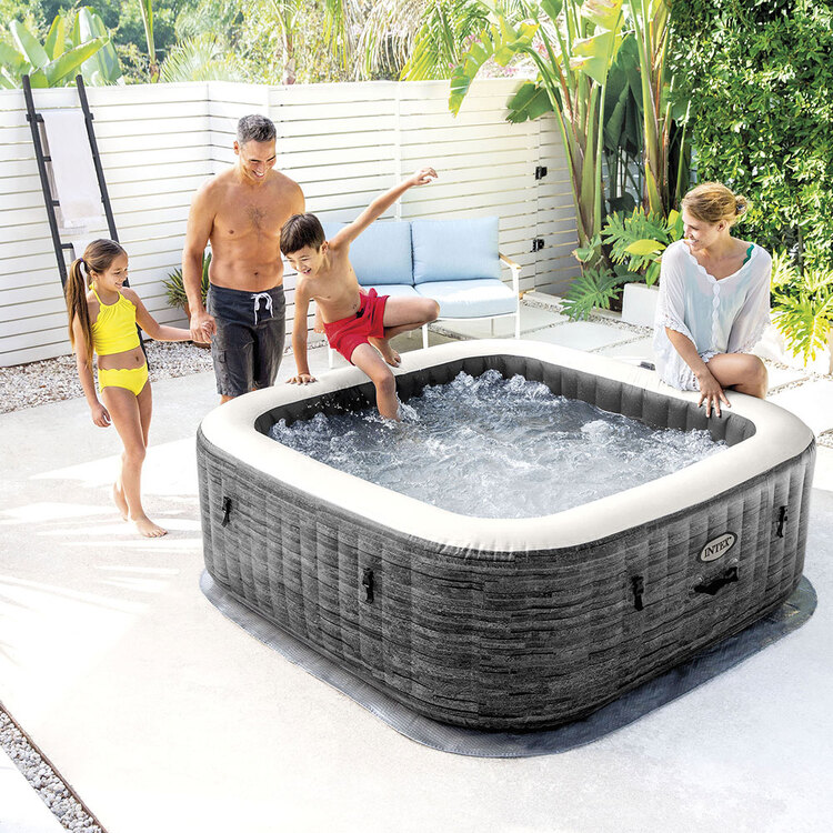 Spa gonflable 4 places Ardoise | Carré | Effet pierres grises | INTEX