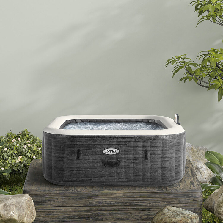 Spa gonflable 4 places Ardoise | Carré | Effet pierres grises | INTEX