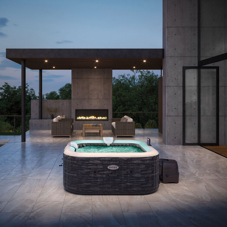Spa gonflable 4 places Ardoise | Carré | Effet pierres grises | INTEX