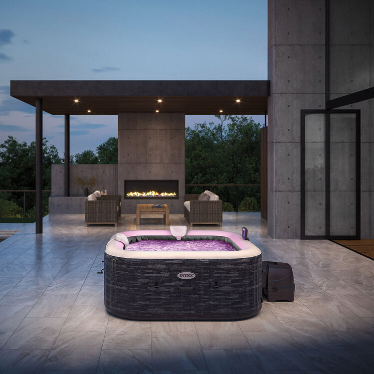 Spa gonflable 4 places Ardoise | Carré | Effet pierres grises | INTEX