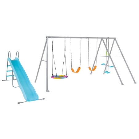 Portique balançoire 5 agrès | 3 à 10 ans | Toboggan | Gris | INTEX