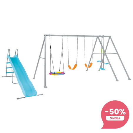 Portique balançoire 5 agrès | 3 à 10 ans | Toboggan | Gris | INTEX