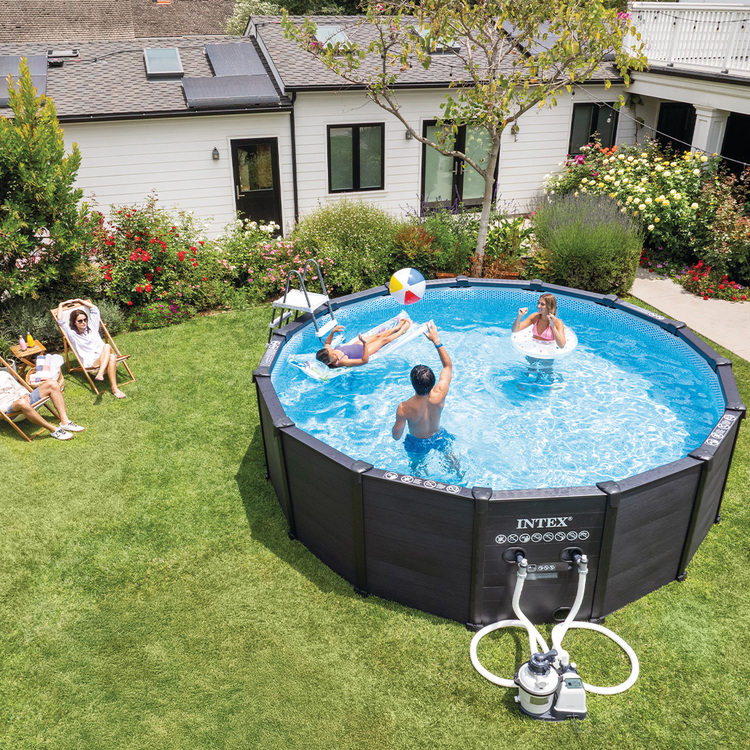 Piscine Graphite ronde | Gris | 4,78 x 1,24 m | Habillage PVC | INTEX