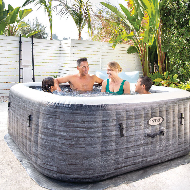 Spa gonflable 6 places Ardoise | Carré | Effet pierres grises | INTEX