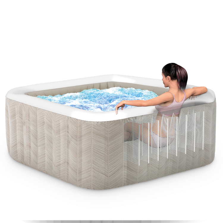 Spa gonflable 4 places Chevron | Carré | Motifs beige & blanc | INTEX